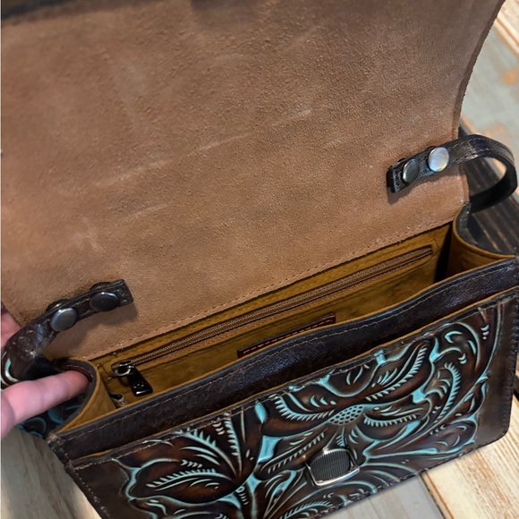 Patricia Nash Brown and Turquoise Embossed Leather Bag Set - Picture 3 of 5